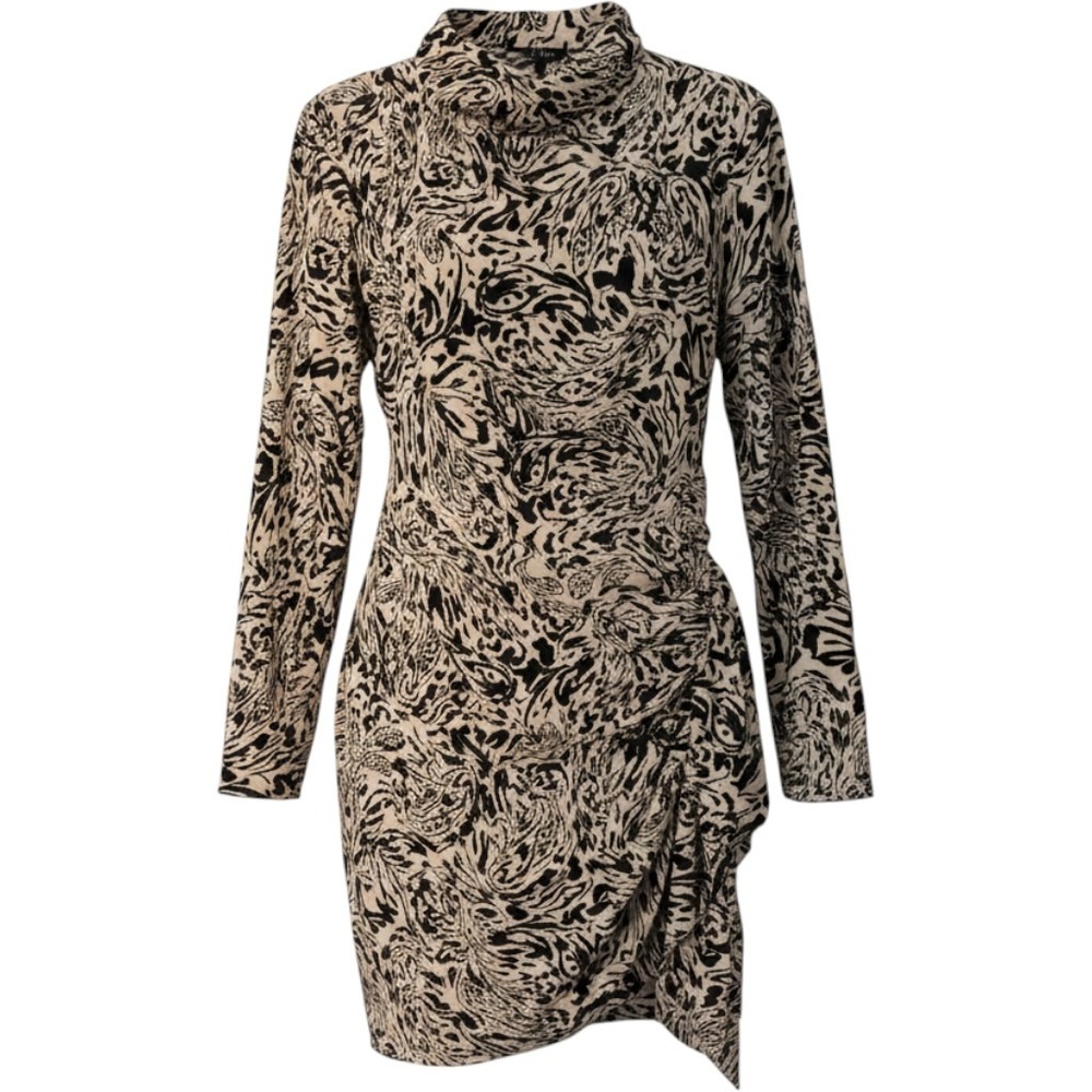 Reserved NWT XL Ruched Mock Neck Animal Print Long Sleeve‎ Mini Dress Black